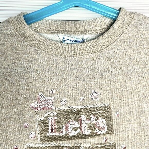 NWT Girls Mayoral Lets Enjoy Sweatshirt Beige Sequins Embroidery sz 9 (134 cm) - Picture 3 of 15